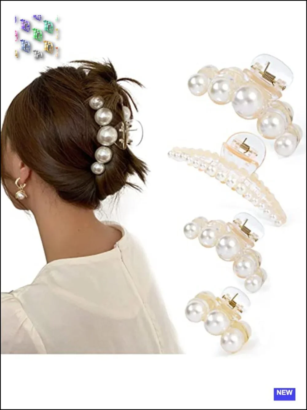 4 Large Pearl Hair Claw Clips Non-Slip for Women Girls Wedding Party Daily